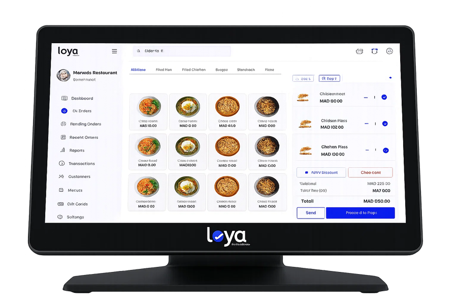 Loya POS order screen with menu categories
