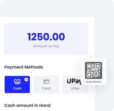Loya payment screen showing cash, card and UPay options